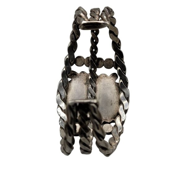 Agate Sterling Silver Open Cuff Bracelet Red Cabachon Detailed 925 Design SZ 6 - Picture 11 of 16